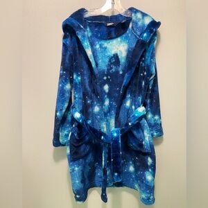 Lands' End Blue Galaxy Fleece Hooded Robe